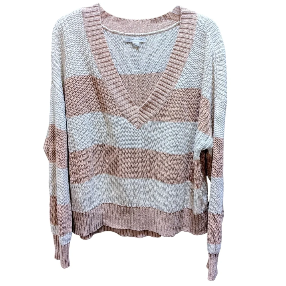 American Eagle Outfitters V-Neck Sweater - Pink and Cream